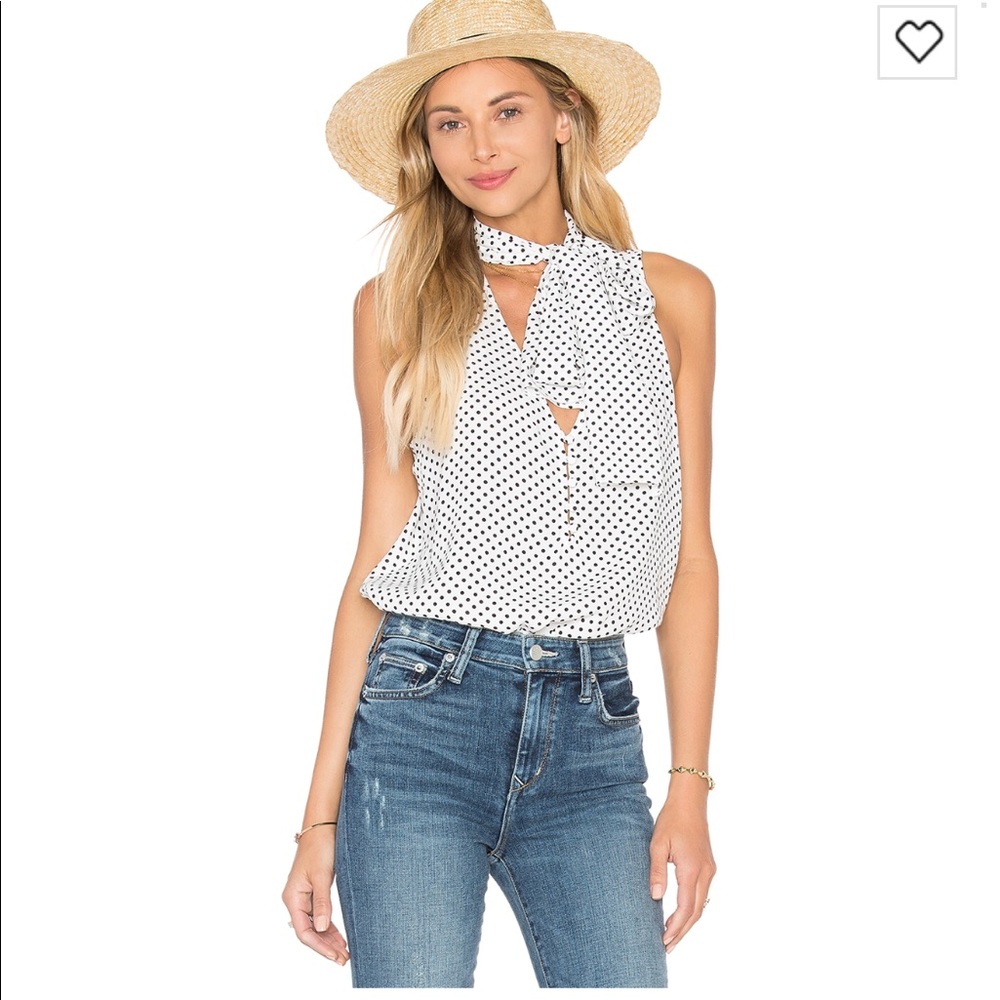 L’Academie 70’s Blouse in Dot XS Tie Neck Revolve